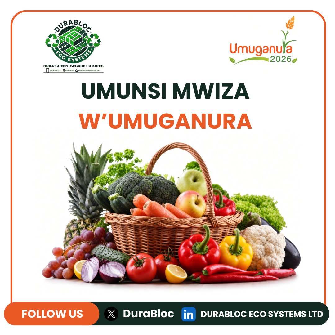 Durabloc's tweet photo. “Umuganura, Isoko y’Ubumwe n’Ishingiro ryo Kwigira”
Twifurije buri wese Umuganura wuzuyemo ibyishimo n’ubumwe. Dusigasire umuco, dusangire umusaruro, twubake ejo heza hamwe!
#Umuganura2026 #IsokoYUbumwe #Durabloc #EcoBlocks #Rusizi #PlasticRecycling https://t.co/gwvmzWt8S6