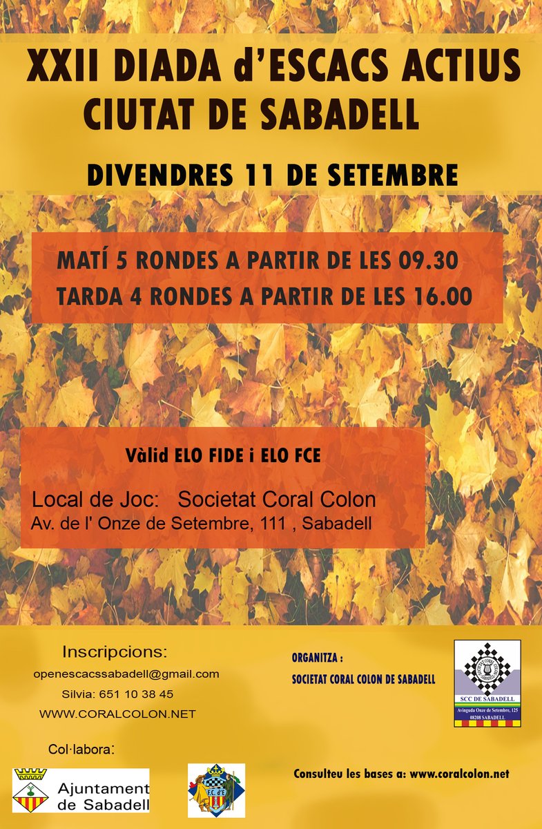 EscolaScc's tweet photo. A la tornada de les vacances celebrarem la Diada amb la XXII Diada Internacional d'Escacs Actius 2026.
Sempre amb el suport de @Aj_Sabadell!!!!
Ja podeu fer les vostres inscripcions!
Ens veiem aviat! https://t.co/O7T5qRyAEK