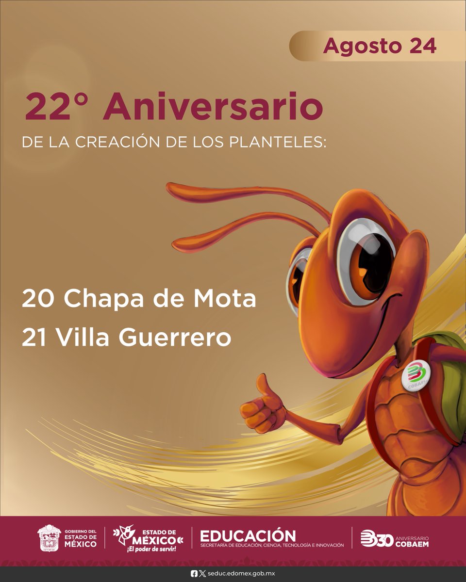COBAEMex's tweet photo. ¡Feliz aniversario, plantel @20chapademota y plantel @21Plantel! 🎉

Celebramos su historia, su compromiso con la educación y el esfuerzo de toda su comunidad. Que sigan los éxitos y los motivos para sentirse orgullosamente #COBAEM. 💚

#SomosCOBAEM https://t.co/mxc53LoeDD