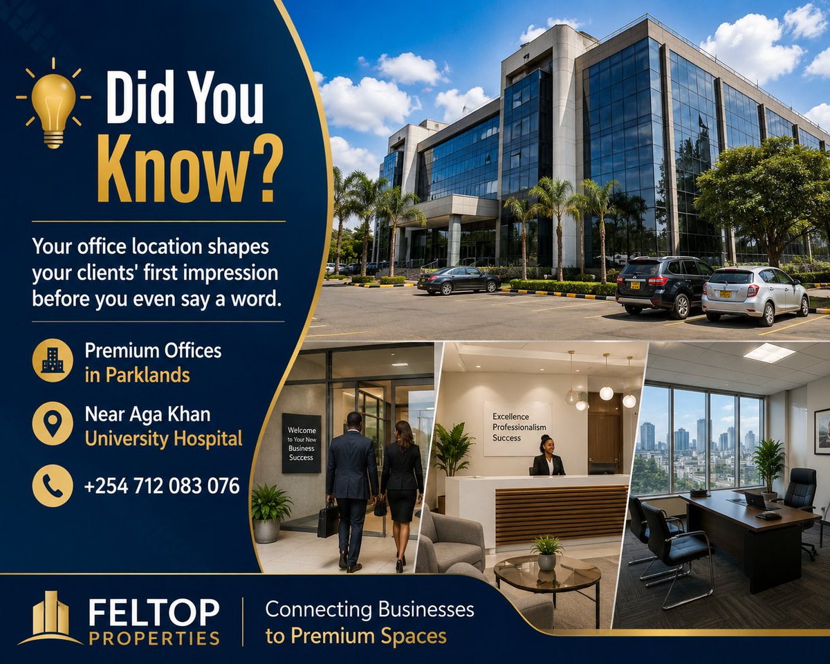 Feltoppropertie's tweet photo. A premium office location can boost your brand's credibility and make it easier for clients to find you.
🏢 Offices in Parklands 📍 Near Aga Khan University Hospital 📞 +254 712 083 076
#Parklands #OfficeSpace #NairobiBusiness #RealEstateKenya https://t.co/DpSOeX4v91