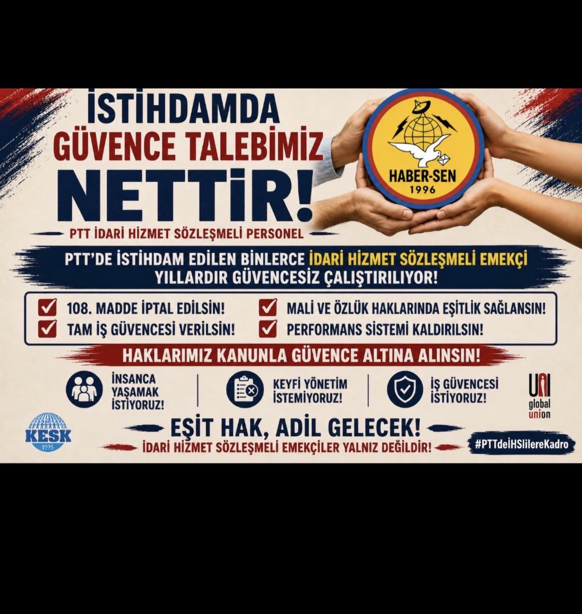 ozluk_yunus's tweet photo. 108. maddenin kaldırılması, İHS’li çalışanlar için sadece bir düzenleme değil, geleceğe güvenle bakabilmenin temel şartıdır. Maaş farkları da adil şekilde giderilmelidir.

#PttAyrımcılığaSon

@RTErdogan @a_uraloglu @hakangulten @EmrahYogurtcu @mehmetaktas023 https://t.co/8SVTATfbt7