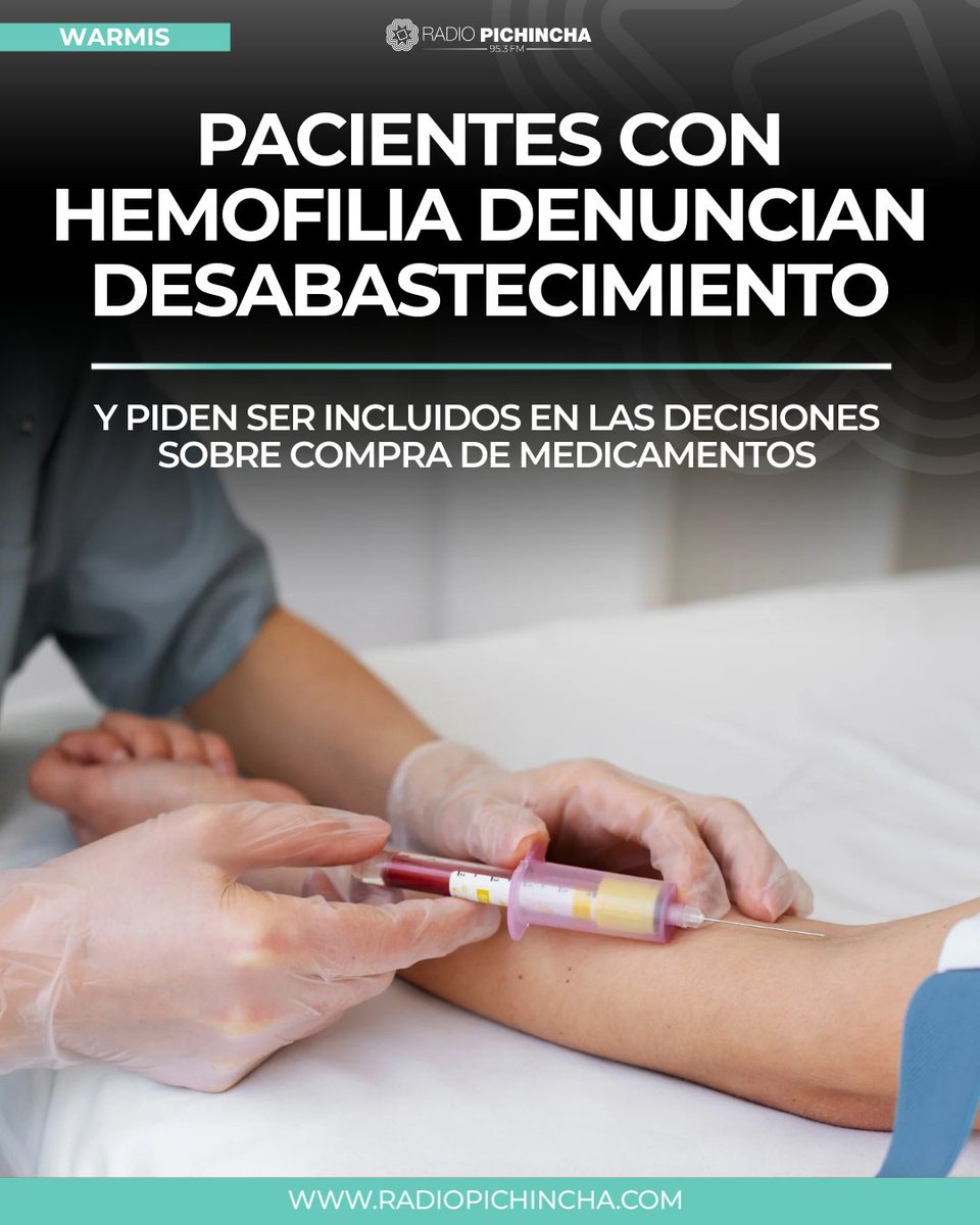 radio_pichincha's tweet photo. 👭#Warmis | La Fundación de Pacientes con Hemofilia denuncia que la interrupción en la entrega de medicamentos pone en riesgo la vida y la salud de cientos de personas. 
#LaRadioDeLasNoticias
Los detalles⤵️
https://t.co/baJLne1dqv https://t.co/mKANRIiKvw