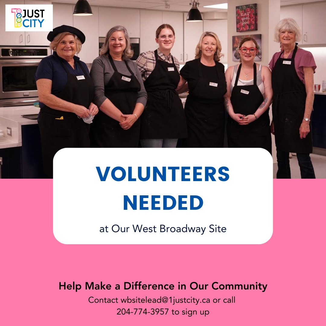 1justcity's tweet photo. We are currently seeking volunteers to support our West Broadway site and help ensure that our community members feel welcomed, supported and connected. If you are able to lend your time, please contact us at wbsitelead@1justcity.ca or call 204-774-3957 to learn more or sign up. https://t.co/N4AHBfi8fp