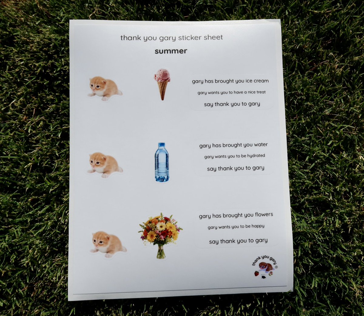 thankyougarySTR's tweet photo. summer sticker sheet now 𝘀𝗼𝗹𝗱 𝗼𝘂𝘁 

gary will bring a fall sticker sheet soon 🍂

thank you gary :3 https://t.co/H8AQRqNdDn