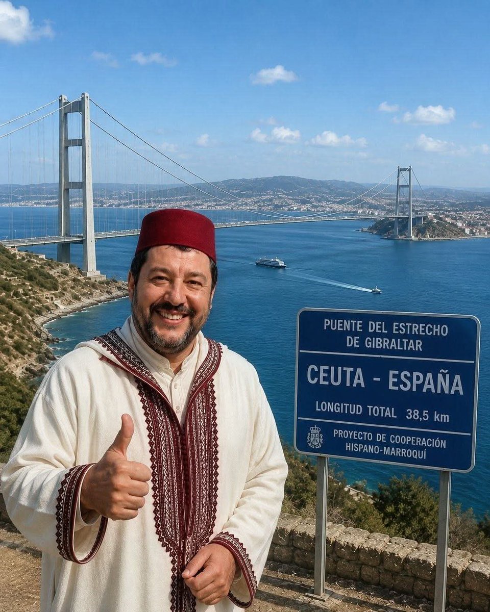 baffi_francesco's tweet photo. Il Ministro marocchino "Al-Qazzar" mentre inaugura il Ponte sullo Stretto di Gibilterra, che unisce Ceuta alla Spagna. https://t.co/K0hE9QTP66