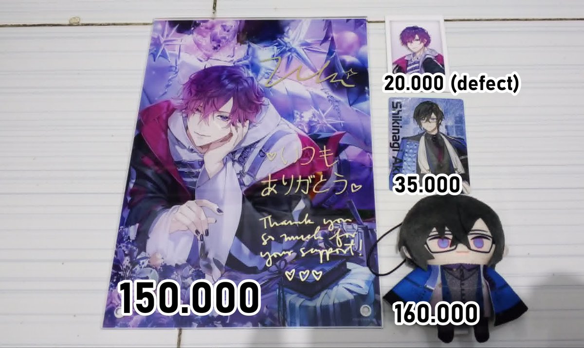 durenoot's tweet photo. #WTS offi merch idv, nijisanji (uki violeta &amp; shikinagi akira), kamisama kiss, persona 5 ryuji, vyn richter, asahi haikyuu

bisa pick up peskom day1, cocoma day2, comipara &amp; comifuro.

shipping via JNE, dom bandung

RT appreciated, thank u!! https://t.co/YyrB0Ap2wj