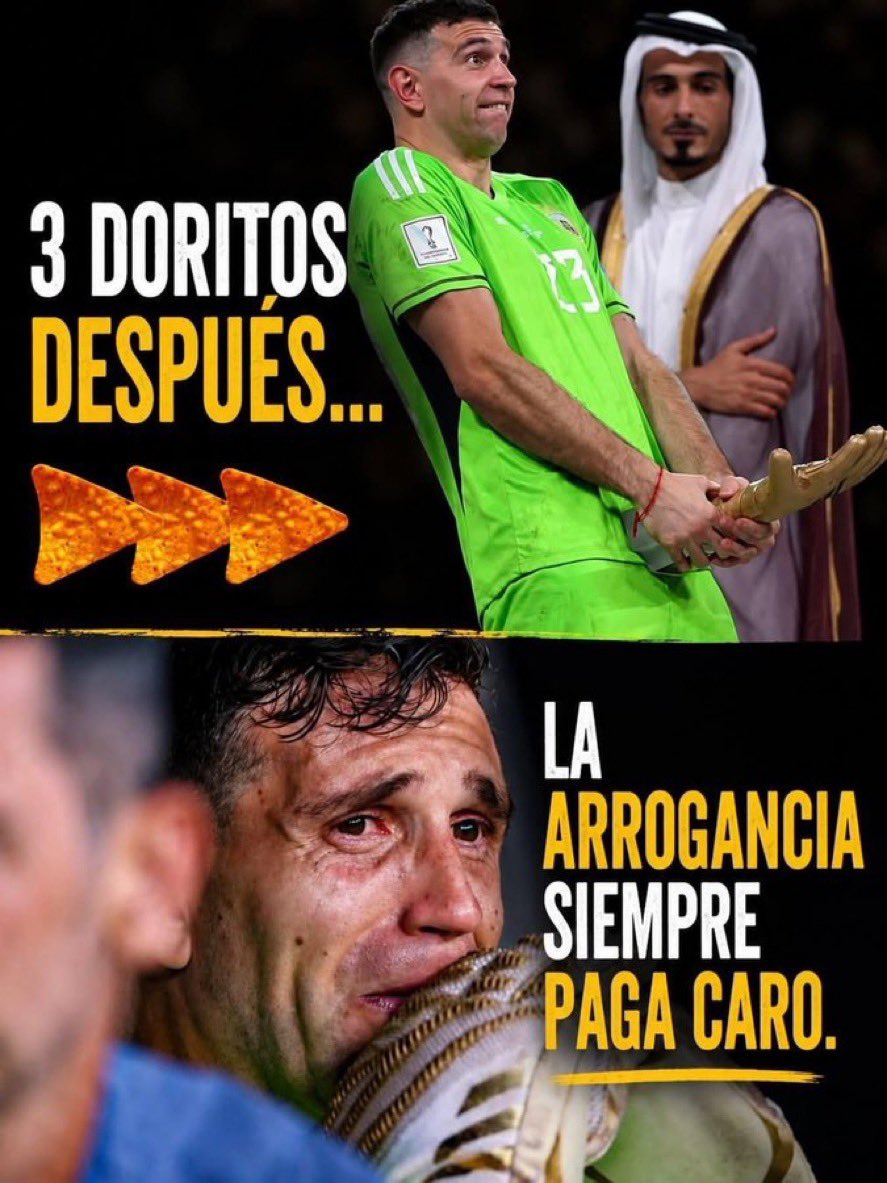 ArgensimioMeser's tweet photo. 🚨🇦🇷 KARMA: Así festejaba el insoportable Dibu Martínez cuando le dieron el Guante de Oro en el Mundial 2022 y ahora que perdió en la final en el Mundial 2026 se puso a llorar porque no sabe perder. https://t.co/V4g4qsXNjR