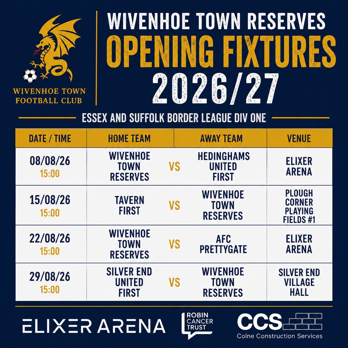 wivenhoetown_fc's tweet photo. Wivenhoe Town Reserves get life in the Essex and Suffolk Border League Division One underway on Saturday with a home game against Headinghams United - Kick off 3pm at the ELIXER ARENA.

https://t.co/85ZcB7XJbD https://t.co/h0LAUJb83h