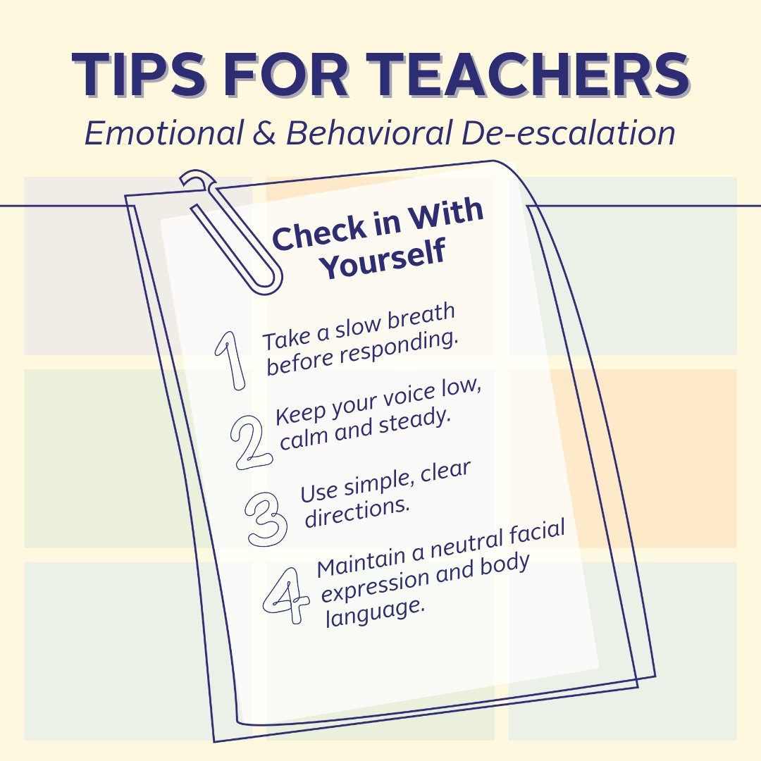 WolfsonChildren's tweet photo. TIPS FOR TEACHERS! 🍎🧠 As summer winds down, our teachers are getting ready to welcome students back for a new school year. This month’s #CommonThread resources provide teachers with tools and insights to support a trauma-informed approach in the classroom. A trauma-informed classroom acknowledges that students' life experiences can influence their learning, behavior and relationships.
It's important for educators to remember: Behavior = Communication. A student’s dysregulation often reflects an unmet need, not an intentional choice to misbehave. A calm presence can help regulate their nervous system.
For more tips to help teachers foster a sense of safety for students who are having a challenging moment, download our Emotional De-escalation worksheet: https://t.co/IUi4jz1mWq. And to learn how to create a trauma-informed classroom, visit https://t.co/gNhkVHnt78.
🔄 🧑🏫 Share this with a teacher you know who wants to create an emotionally safe space for students this school year!