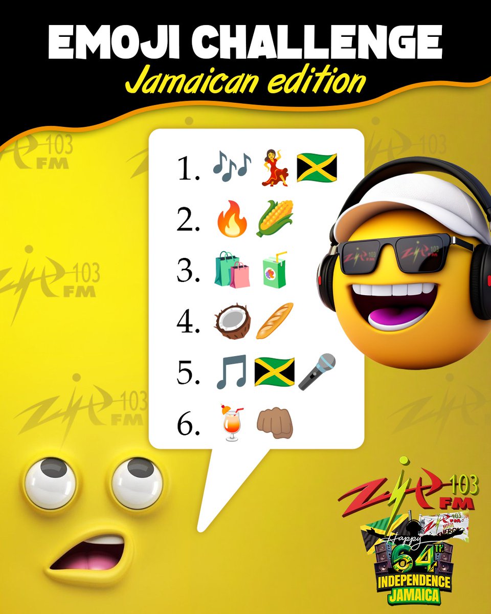 zip103fm's tweet photo. Celebrating Jamaica 64 with a quick game! 🇯🇲✨
Test your knowledge with the Emoji Challenge: Jamaican Edition!
How many can you get right? 1, 2, 3, 4, 5, or ALL 6? 👇 Drop your guesses below!

#Zip103FM #Jamaica64 https://t.co/r05ZUm9KXK