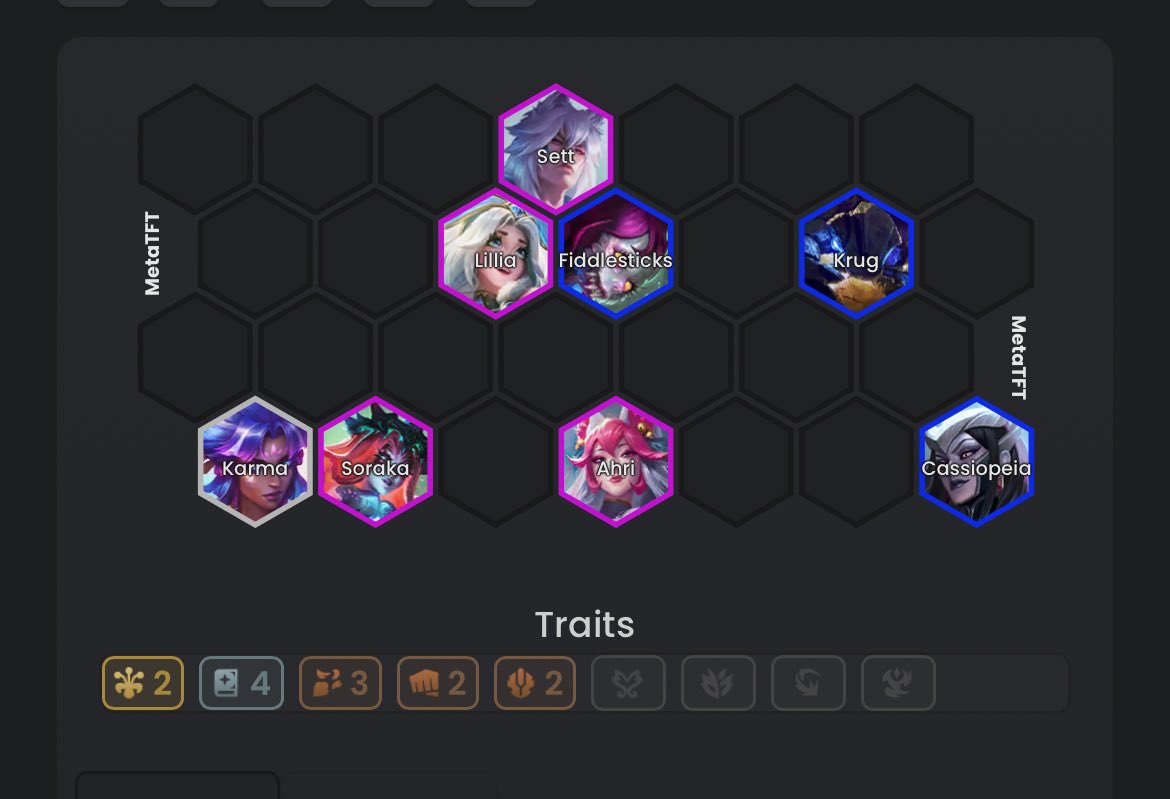 Cat_Alan_Vibes's tweet photo. I’ve been having fun playing set 18 on PBE using this fast 8 Ahri-Soraka Spellweaver comp. Ahri main carry &amp; Sett main tank. Caps around Alune, Lux (Blossom, Elderwood or Lunar) and Gnar. You can also go 6 spellweaver w/ out Soraka if you can make it to Lux (+ emblem). 
#TFT https://t.co/LDz2mY1uL1