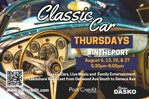 PortCredit_HCD's tweet photo. CLASSIC CAR THURSDAYS: *TONIGHT* Thurs Aug 6 @ 5:30-8pm in #PortCredit along ๐Lakeshore Road East, from Oakwood Avenue South to Seneca Avenue #LiveMusic ๐ถ๐ค #ClassicCars ๐ Family fun! Details ๐: https://t.co/jXFU8omYAj | #INThePort โ๏ธ https://t.co/RpTdRjfNIF