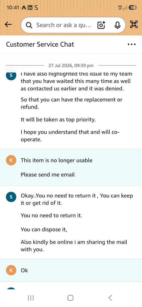 KrishanGoyl's tweet photo. @AmazonHelp @amazon @amazonIN @ajassy Very disappointing experience. I raised a quality issue for a Safari travel bag. Your executive clearly confirmed no return required + full refund in 5 days.
Now another executive says return first, then refund.
Why false commitments? https://t.co/rH2EY5wIWs