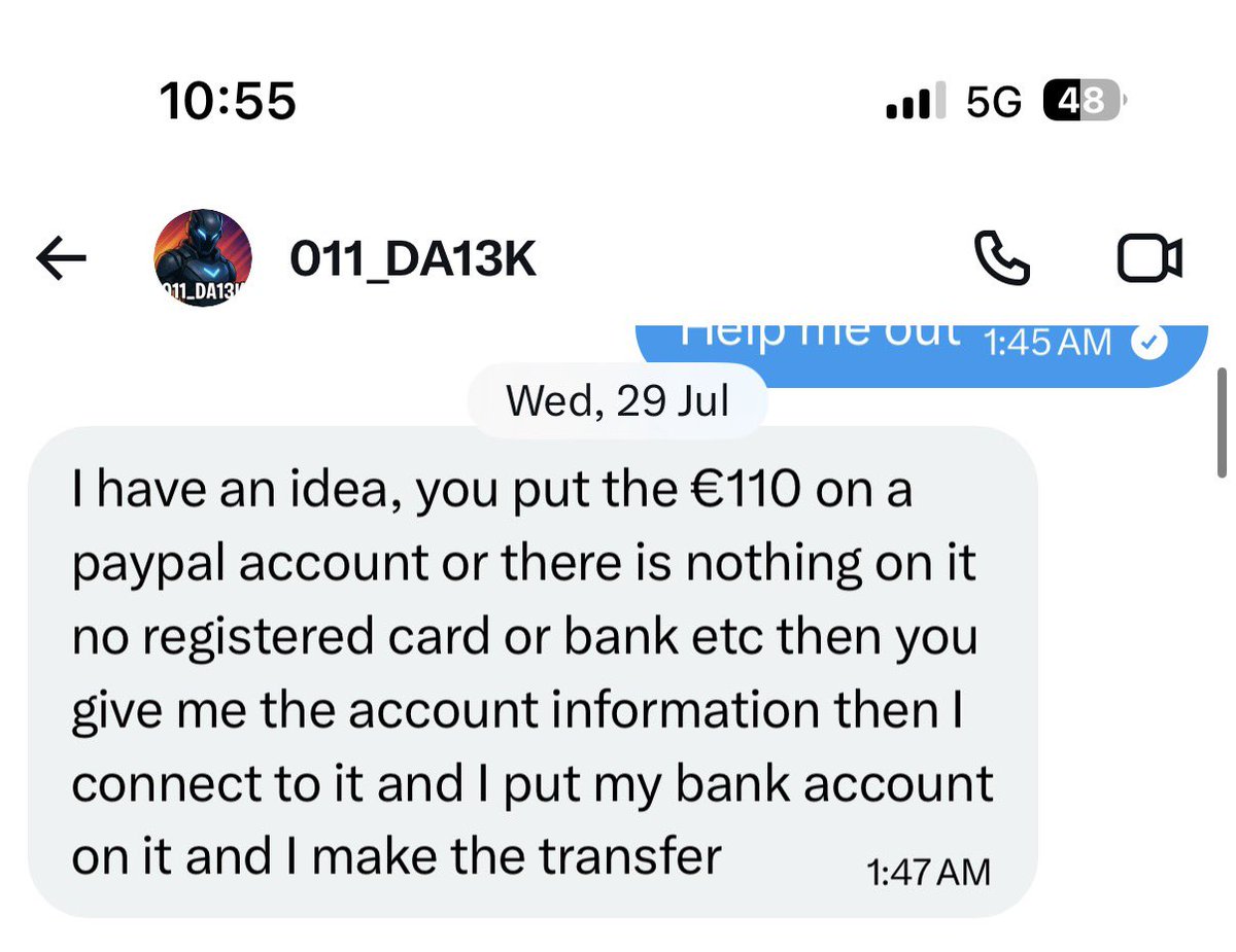 Adivkfn's tweet photo. @011_DA13KK this scammer kept asking me for money saying he ll give me wildcat and other 2 other bundles in return! Took the money never gave the skin codes and stopped replying. Don’t know how many more people he has done this too. Chat report him please, get him suspended before he scams other kids.