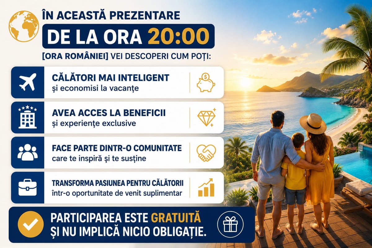 soarebv's tweet photo. vei descoperi cum poți:

✈️ călători mai inteligent și economisi la vacanțe; 
🏨 avea acces la beneficii 
💼 transforma pasiunea pentru călătorii într-o oportunitate de venit suplimentar.

✅ Participarea este gratuită și nu implică nicio obligație. https://t.co/6RcVh7BVBw