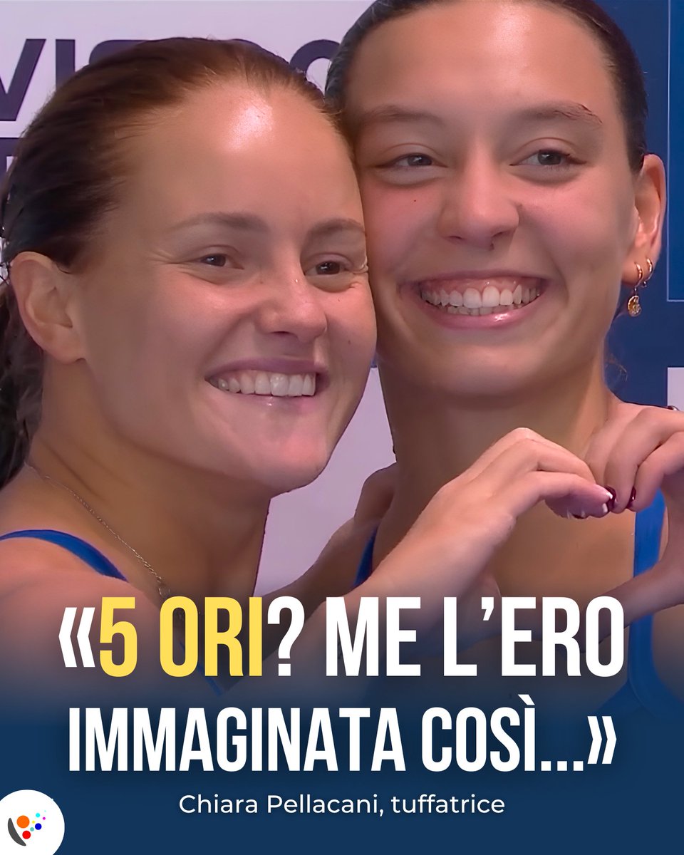 RadioSportiva's tweet photo. 🥇🥇🥇🥇🥇🇮🇹
Chiara #Pellacani fa la storia agli Europei di tuffi: 5° oro personale nel sincro 3m con Elisa #Pizzini! Nessuna nuotatrice ci era mai riuscita in una singola edizione.
🗣️«Immaginavo i 5 ori, un sogno realizzato. Siamo all’altezza di una medaglia olimpica». https://t.co/w1Uuwva6i5