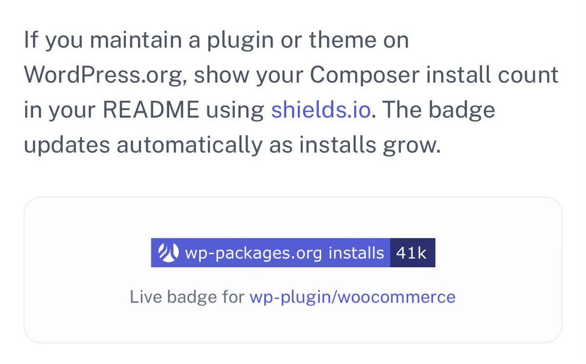 rootswp's tweet photo. For plugin and theme authors, there are README badges now if you want to show off your Composer install counts

https://t.co/lmQc3W1hYZ https://t.co/YnEokXsuXo