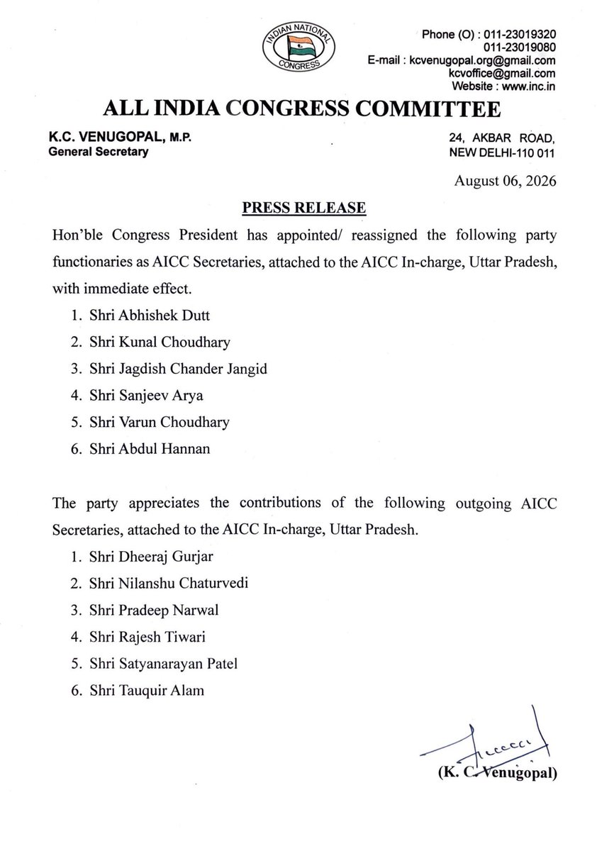 Arijit_Neogi95's tweet photo. Congratulations, @varunchoudhary2 Ji! 🇮🇳✋

Heartiest congratulations to @varunchoudhary2 Ji on your appointment as AICC Secretary and In-Charge, Uttar Pradesh.

Wishing you great success in your new responsibility.

Jai Hind. Jai Congress. ✋🇮🇳 https://t.co/LeItWRD95p