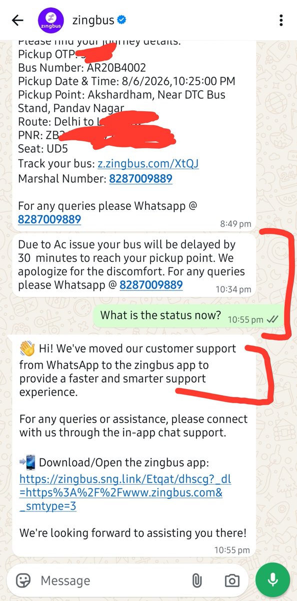 DyNitish's tweet photo. @zingbus @zingbushelpdesk 
What is this behaviour? 
If we have to download your app then why are you asking to text on WhatsApp for any queries?

@Laxmiholidays me lakh buraiyan hain lekin wo whatsapp bol ke app par nahi bulaya!! https://t.co/FTPdukkE5q