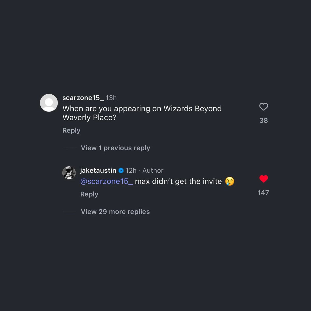 SGchartupdate's tweet photo. A comment of Jake T. Austin saying Max Russo wasn’t invited to return in “Wizards Beyond Waverly Place” has resurfaced, a decision most likely made by David Henrie. https://t.co/w5eDMDkaYG