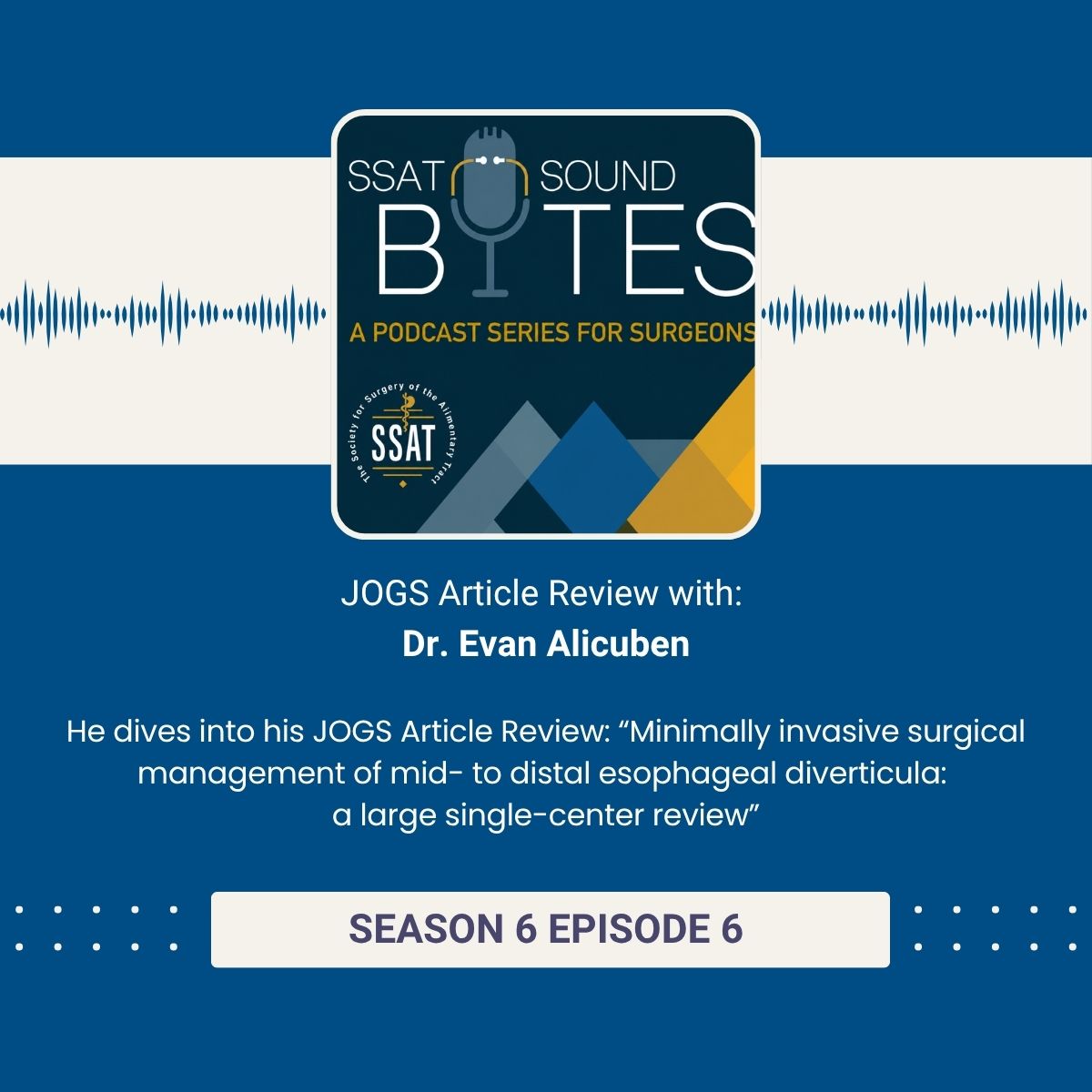 SSATNews's tweet photo. Season 6, Episode 6 of SSAT Soundbites is now live. Join Dr. Evan Alicuben for a review of the recent JOGS article!

Listen to the episode: https://t.co/Brd2FYyk3s

Read the full article: https://t.co/RWP0QFZr1o

@UPMC_CTSurgery @JournalofGISurg https://t.co/HrTQj5cm2I