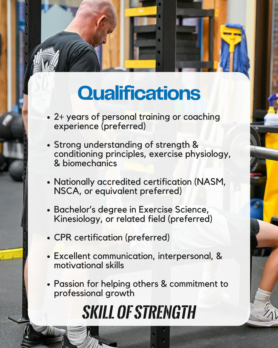 skillofstrength's tweet photo. We're Hiring a Strength & Conditioning Coach!
Skill of Strength is growing,...
#SkillOfStrength #NowHiring #StrengthCoach #StrengthAndConditioning #PersonalTrainer #FitnessJobs #CoachLife #PerformanceTraining #ChelmsfordMA #GymJobs #Hiring #TeamSOS #CareerInFitness https://t.co/AZpgxKVuFP