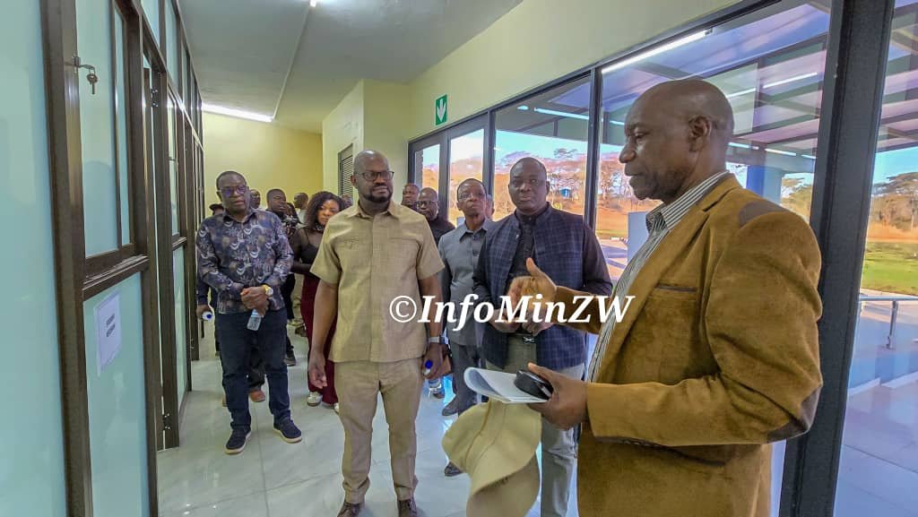 InfoMinZW's tweet photo. The Midlands Media Tour also included Midlands State University's Emmerson Dambudzo Mnangagwa Law School in Kwekwe. The law school which was commissioned by the President and Chancellor His Excellency Dr. Emmerson Mnangagwa in 2025, is equipped with morden facilities designed to enhance legal education and improve the student learning experience.

The Law Library is one of the building's signature features with the Moot Court replicating the layout and atmosphere of a real courtroom, thereby providing students with practical advocacy and litigation training.

The building also features a modern terraced lecture theatre, lecture rooms, seminar rooms, boardroom, electronic resource centre, legal aid clinic, academic and administrative offices, elevators and supporting infrastructure.

The project has directly employed over 700 personnel during and after the construction phase across various professional, technical, skilled and semi-skilled disciplines. In addition, more than 200 employment opportunities have been created through subcontractors engaged on the project.
#MidlandsTour 
#NDS2