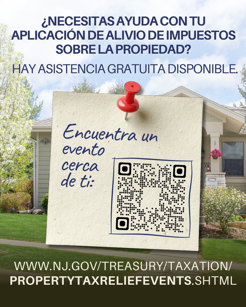 NJAsambleaDem's tweet photo. ¿Necesitas ayuda con tu aplicación de alivio del impuesto a la propiedad? Hay asistencia gratuita disponible.

A lo largo de Nueva Jersey, los demócratas de la Asamblea se han unido con @nj_taxation para organizar eventos gratuitos de presentación del formulario PAS-1. https://t.co/AiJgFXC5E7