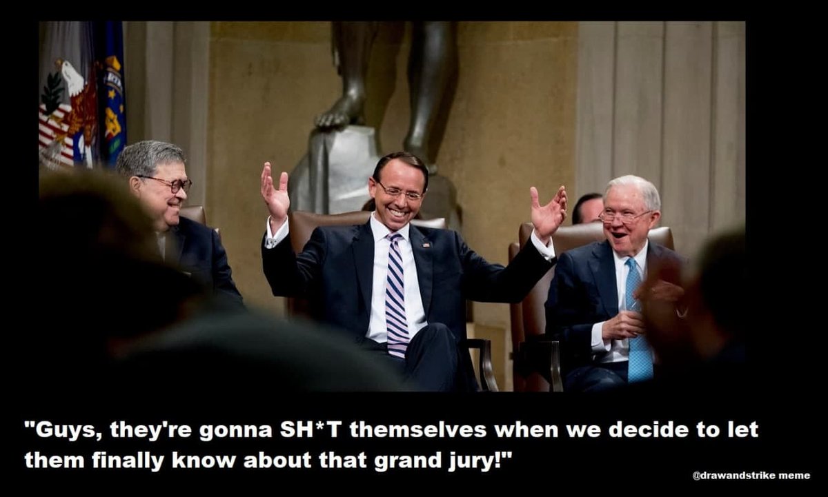 drawandstrike's tweet photo. Reconcile: 

Trump fired Comey.

Trump fired McCabe. 

Trump fired Strzok and Page.

Trump never fired Rosenstein.  In 2 1/2 years, he never fired him. 

Now you can believe that was because Trump is a fuckin' idiot listenin' to the tha wrong people. 

Or you can believe something ELSE is going on here. 

Rosenstein retired with full honors with a big sendoff at Main Justice.  

I've been telling you for almost 8 years now, his real role in the heart of the SpyGate plot: 

He's Trump's mole.  

Of course, they can't quite admit this yet, so the framing is 'he was in on it.'

Wait until people find out about the federal grand jury on a 3 year national security leak hunt inside of the US Congress...

Rosenstein knew about THAT too...