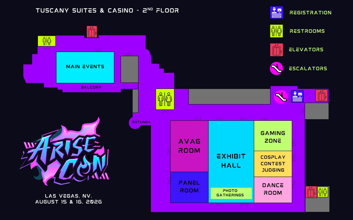 AriseCon's tweet photo. The official map for Arise Con 2026 is HERE!

Find your favorite spots including the Amai Devil Maid Cafe inside Pub 365!

#arisecon #ariseconlasvegas #lasvegas #animeconvention https://t.co/4zjEoqNMh8