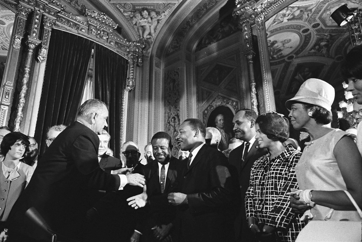 SpeakerPelosi's tweet photo. 61 years ago, the Voting Rights Act was signed into law—enacting a pillar of American civil rights.

From the courts to the Congress, Republicans have repeatedly fought to gut this landmark legislation ever since.

It's past time to pass the John Lewis Voting Rights Advancement Act and ensure the right to vote is protected for generations to come.