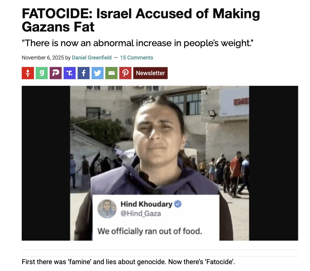 sofiafonsoferre's tweet photo. A Filomena Cautela publicou um vídeo a lançar a ideia de existir uma salinha com jornalistas que comunicasse através do auricular com o apresentador para fazer fact check live nas entrevistas e debates, ou seja, cada vez que um comentador falasse eles verificavam a veracidade das informações.

Eu respondi com outra sugestão – uma salinha para comunicar com os comentadores e convidados para fazer o fack check aos próprios jornalistas já que são eles os que mais têm contribuído para a desinformação e esquecido o código deontológico que os obriga a serem imparciais, entre outros deveres. Mais, não só seria urgente implementar a salinha como também era bonito soar um apito no estúdio quando uma pergunta do jornalista escorresse a cor política do mesmo, uma corneta a cada argolada de propaganda transvestida de facto e uma sirene cada vez que não são imparciais.

Como quando em Outubro de 2023, dias após o ataque do 7 de Outubro, a imprensa difundiu sem qualquer fact check a notícia falsa lançada pelo Ministério da Saúde de Gaza (controlado pelo Hamas) que Israel tinha bombardeado o hospital Al-Ahli e morto cerca de 500 civis, na maioria mulheres e crianças. Veio a verificar-se que o míssil partiu de dentro do território de Gaza e não da IDF.

Ou em Julho de 2025, quando o The New York Times publicou na capa uma mãe palestiniana a segurar o filho supostamente a morrer de fome. No artigo, “Gazans Are Dying of Starvation”, a mãe afirmava que ele “tinha nascido saudável” mas tinha sido “recentemente diagnosticado com desnutrição grave”. Veio-se a comprovar que não só o bebé sofria de problemas de saúde pré-existentes — paralisia cerebral, hipoxemia e distúrbios genéticos —, como a fotografia foi manipulada de forma grosseira para não incluir na imagem o irmão com aspeto saudável e bem alimentado.

Já para não falar de quando a imprensa lançou as notícias falsas de que Israel estaria a matar os palestinianos por ‘fatocide’, qualquer coisa como ‘obesocídio’ em português. Exacto, fatocide, a matar por excesso de gordura pelos alimentos a explodirem de açúcar e calorias introduzidos massivamente no território, enquanto, ao mesmo tempo, também divulgavam a narrativa de que os israelitas impediam a entrada de qualquer alimento provocando um genocídio por fome. Sim, tudo isto em simultâneo.

Mas se o fatocide não fosse suficiente, depois dos golfinhos espiões, a imprensa também divulgou que a IDF tinha treinado cães para violar especificamente palestinianos. Um coisa nunca observada na humanidade, cães a violar humanos, mas eis que os israelitas, a start up nation, who else, conseguiu o impossível.

Não vou ‘adjetivar’, peço só uma salinha de fact check a próxima vez que me convidarem a comentar na tv.