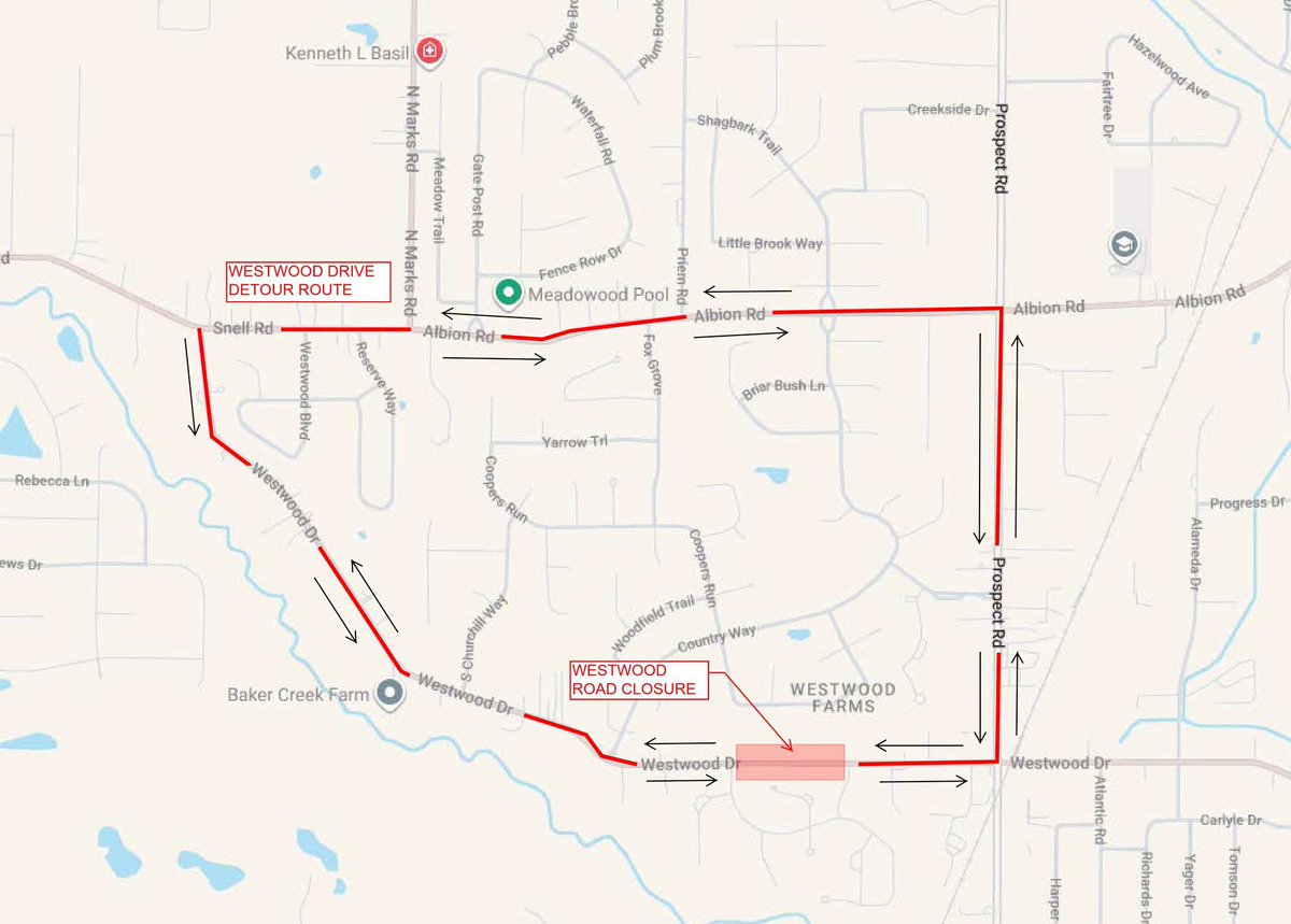 StrongsvillePD's tweet photo. Westwood Drive is expected to close to traffic on Friday, Aug. 7, between Siedel's Landing Place and Olde Creek Trail for the culvert replacement.
It's expected to stay closed till November.  The detour is Prospect Road to Albion/Snell Road to Clarke/Westwood Drive. https://t.co/ylBFzkyRQH