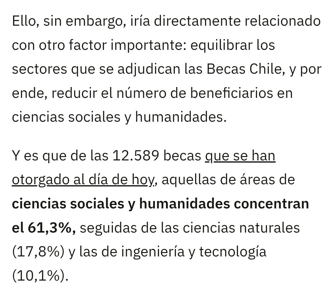 frncscbrv's tweet photo. @neonp93 @Arynauta @toneja @thecliniccl Actualmente CS y humanidades concentran mas del 60% del las becas https://t.co/Ak6R3CmRY2
