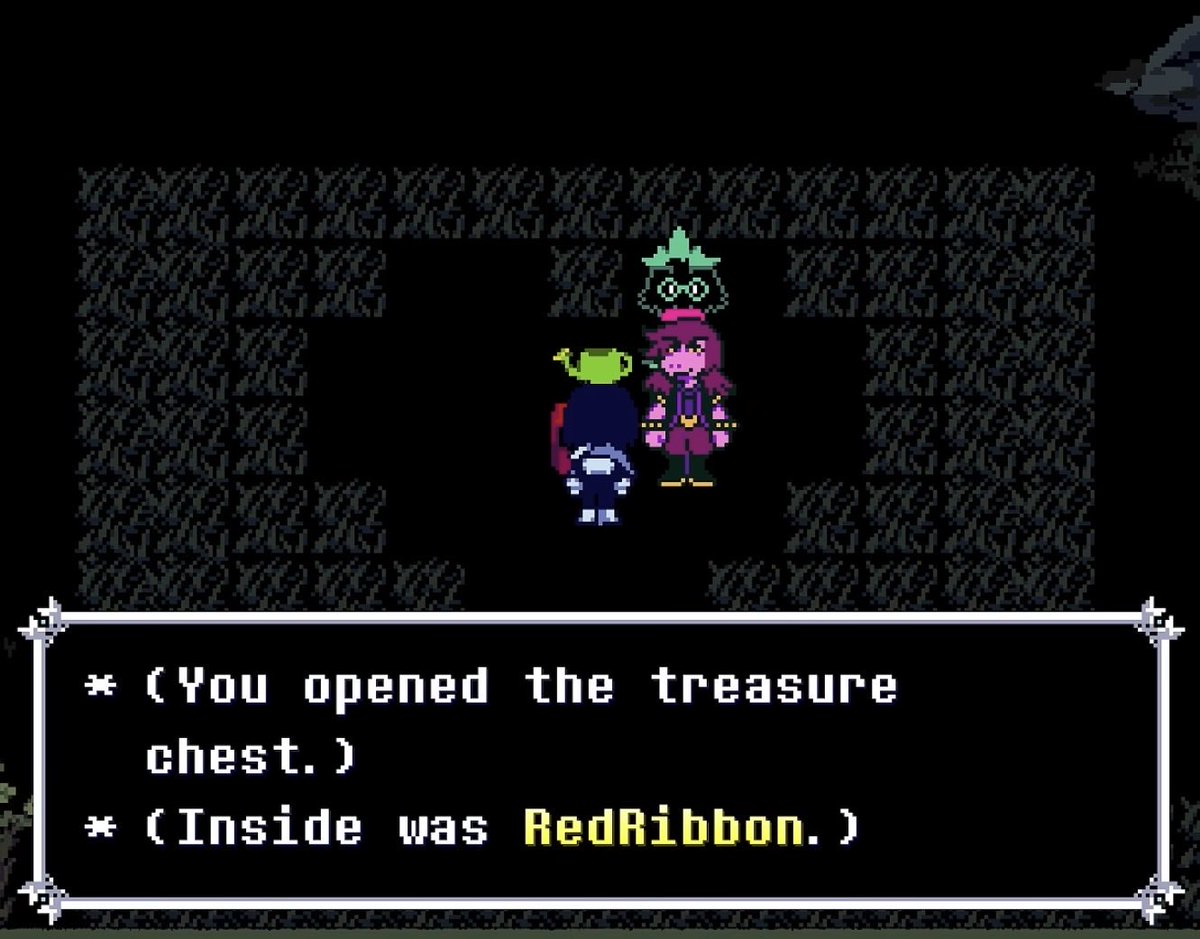 IYDACIDE's tweet photo. @Cuneyt_S_Sevi I genuinely don't understand how this is a niche theory like. in the Quiet Glade area there's literally a secret chest that you get by uncovering a Heart-Shaped Object in the grass that gives you a Red Ribbion. DIRECTLY BEFORE the Aqua encounter. come on now https://t.co/OvWNXfvmMQ