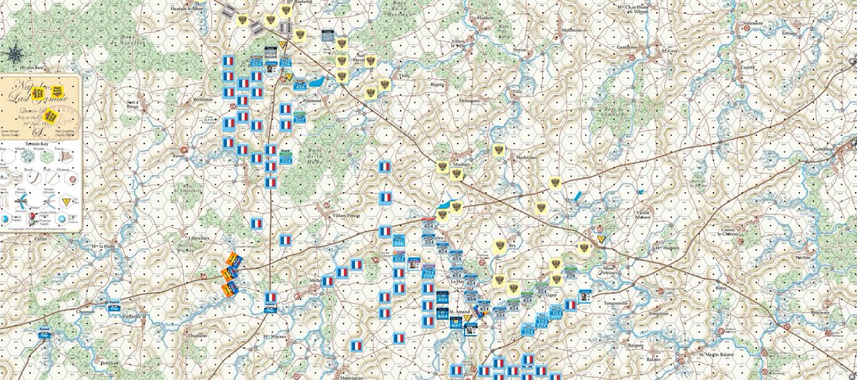 Vonscharnhorst's tweet photo. Another battlefield, this time north of the Sambre, Belgium. June 16, 1815. Things aren't going very well for me. The terrain, inexperience and strong resistance have slowed the French advance. Thinking about keeping the line safe and giving it another shot the next day TLNB https://t.co/YlK7axizE3