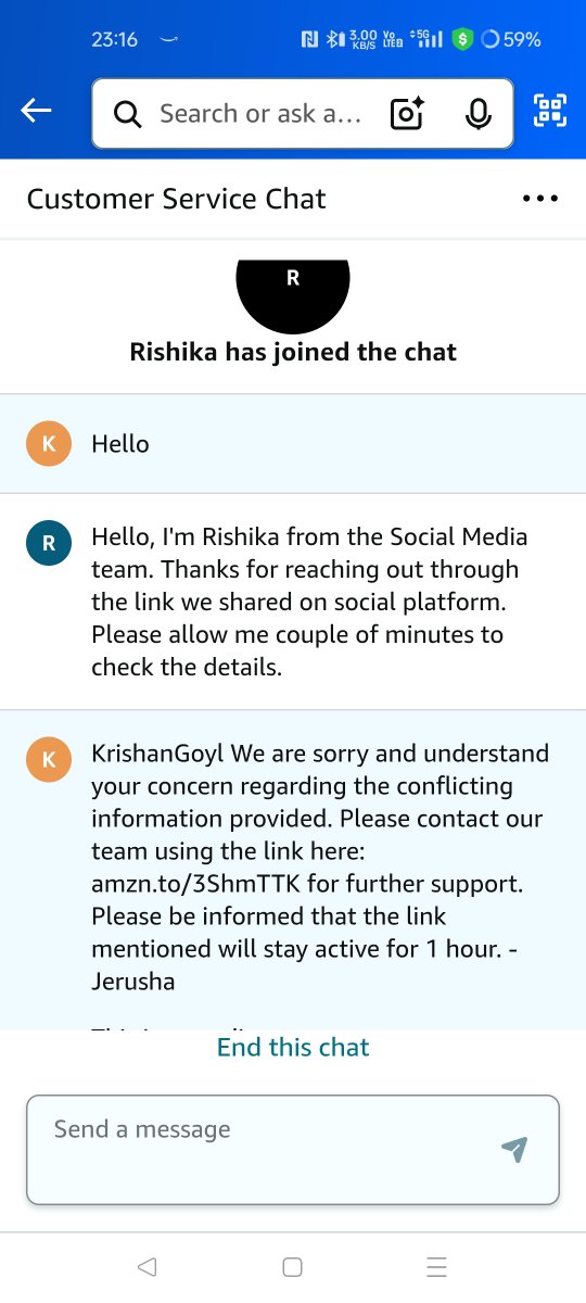 KrishanGoyl's tweet photo. @AmazonHelp @amazon @amazonIN @ajassy @amazon @AmazonHelp @amazonIN I joined chat but no solution. Two team member changed in chat and not addressed mt query. https://t.co/5a0jxj8hn4
