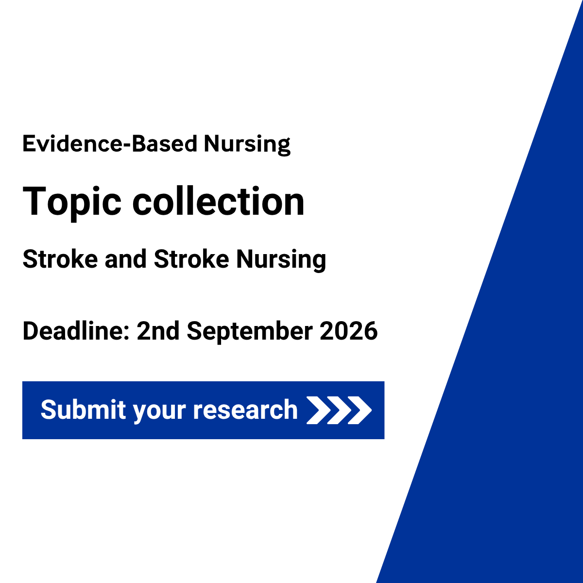 EBNursingBMJ's tweet photo. Do you work in #StrokeCare or #StrokeNursing research? 🧠

Submit to our Topic Collection: Stroke and Stroke Nursing 🌍

Showcase 👉 cutting-edge research &amp; innovation💡 
Highlight 👉 key gaps across practice, policy, and workforce

Deadline: 2 Sep 2026 ⌛ https://t.co/7rTd6e0uoz https://t.co/IcOtAJfUDu