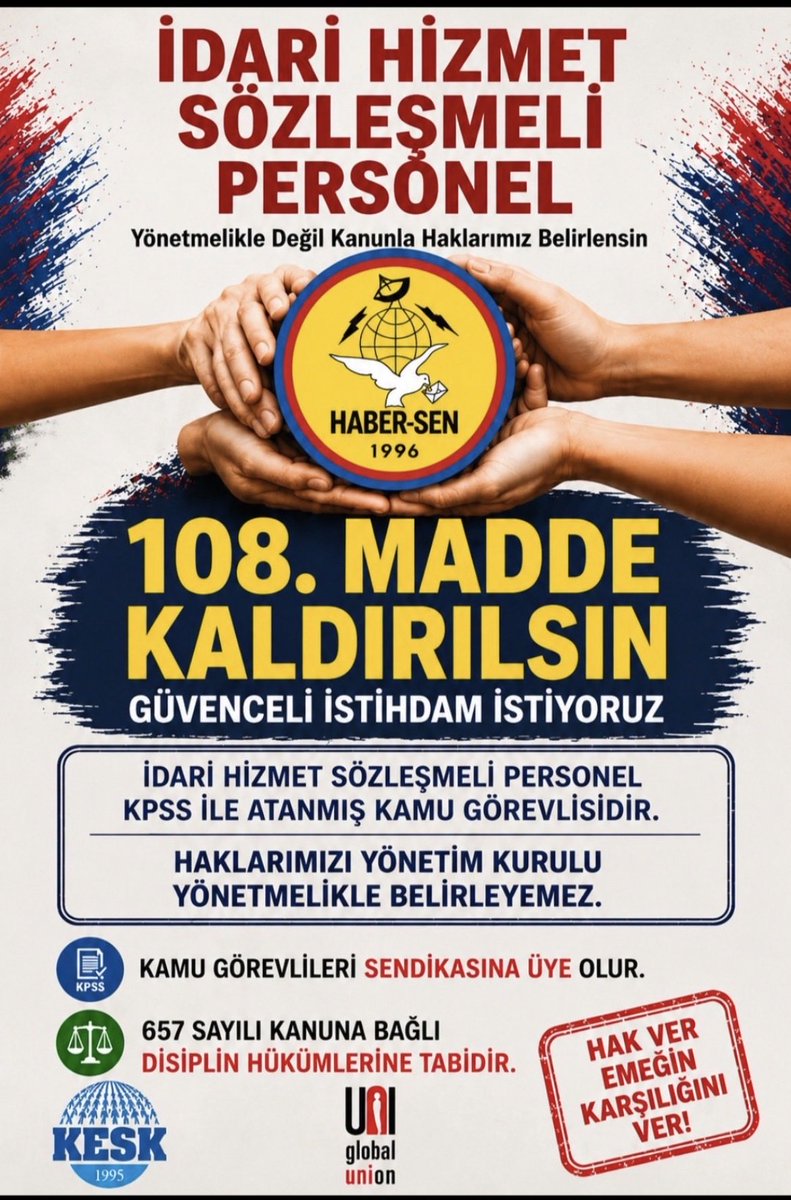 ozluk_yunus's tweet photo. İş güvencesi, çalışanların en temel hakkıdır. 108. maddenin kaldırılması ve İHS’li PTT çalışanlarının iş güvencesinin güçlendirilmesi adaletin gereğidir.

#PttAyrımcılığaSon

@RTErdogan @a_uraloglu @hakangulten @EmrahYogurtcu @mehmetaktas023 https://t.co/xyURmn83wq