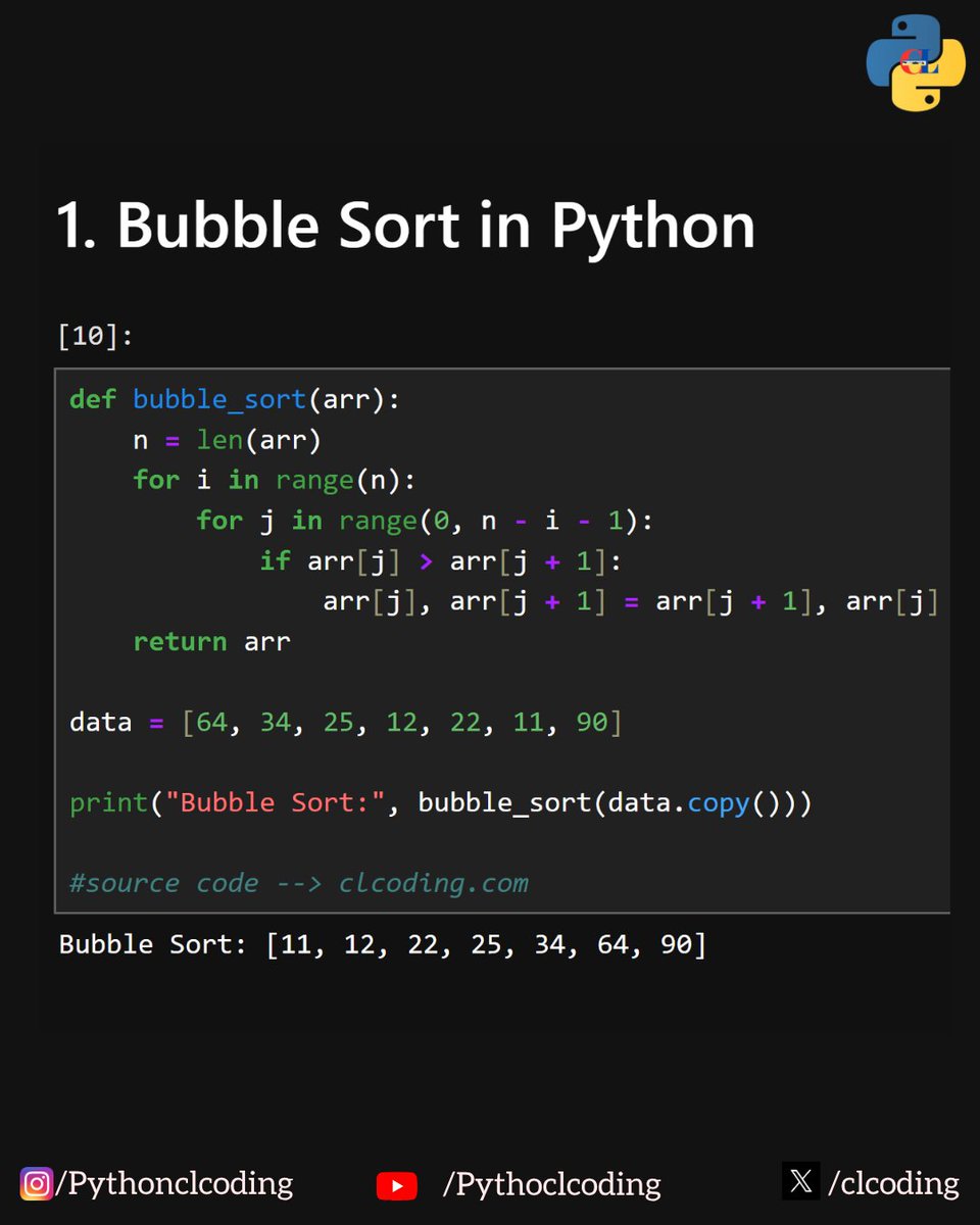 clcoding's tweet photo. Sorting Algorithm in Python

Data Structures and Algorithm Design using Python https://t.co/5juuIZGR9V https://t.co/BXWuVqHD1C