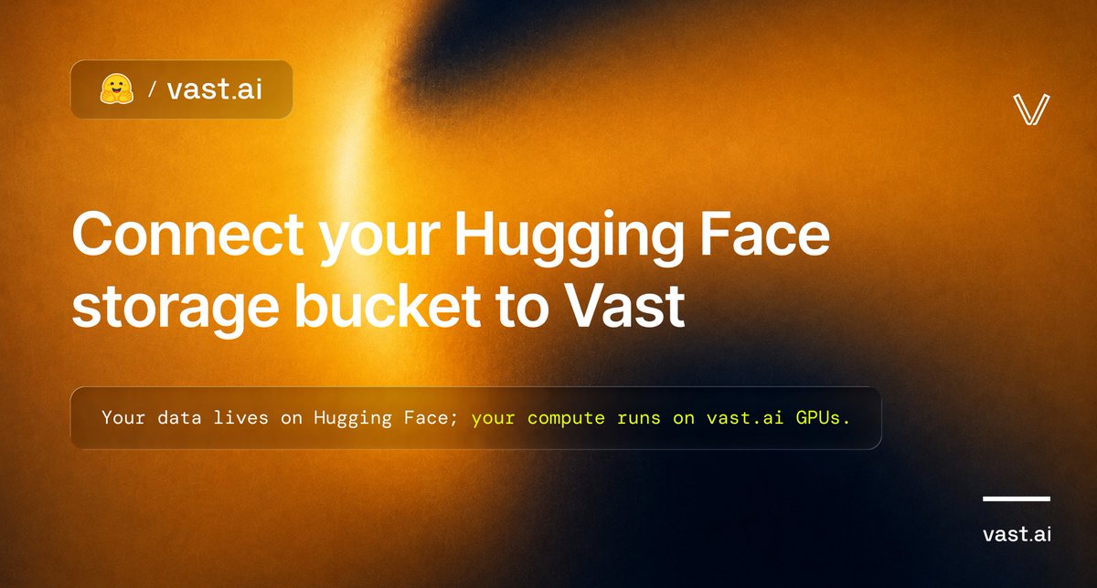 julien_c's tweet photo. Do you use @vast_ai to spawn GPU instances from a large marketplace of available machines?

If you do, you can now mount HF Storage Buckets to your instances and unlock super fast/scalable storage, optimized for AI 🔥🔥

Great collab, give it a try its super convenient 🥰 https://t.co/RBgeOufsAf