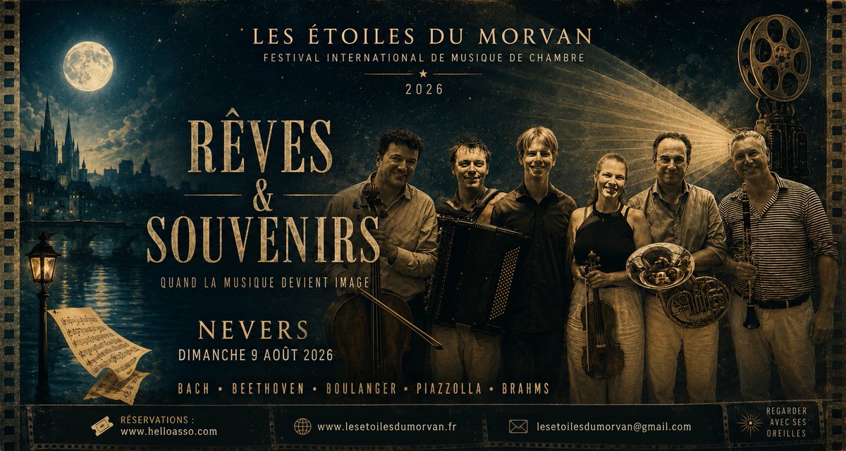 EtoilesMorvan's tweet photo. Dimanche 9 août – 17h00 – Nevers 

Ouverture du Festival Les Étoiles du Morvan à l’église Saint-Étienne avec « Rêves et souvenirs ».
Musiciens de l'Orchestre du Concertgebouw

Beethoven · Bach · Boulanger · Piazzolla · Brahms

Réservations : https://t.co/us1dK7KWz8 ou sur place https://t.co/NQbaaXaqZS