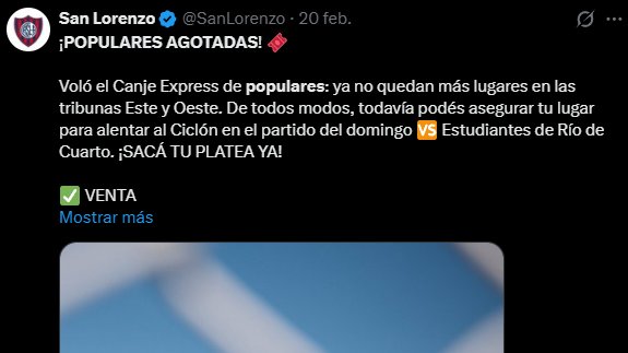 comunidadcuerva's tweet photo. @Ulisesgt18 Populares de #SanLorenzo, solo para socios, agotadas en cualquier dia de la semana y con rivales de cualquier embergadura... sea un clásico con Independiente un Sábado, o un Miercoles con Ctral. Cordoba.

Agradece que te damos bola 👋 https://t.co/kSkT9nS2vo