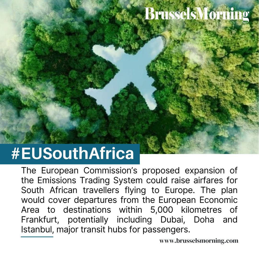 BrusselsMorning's tweet photo. EU carbon plan may increase airfares for South African travellers as Dubai, Doha and Istanbul could enter bloc’s emissions system.
#BrusselsMorning #EU #AirTravel #SouthAfrica #ClimatePolicy
Read More: https://t.co/OYhFODGPjK https://t.co/mFBWhSinx8