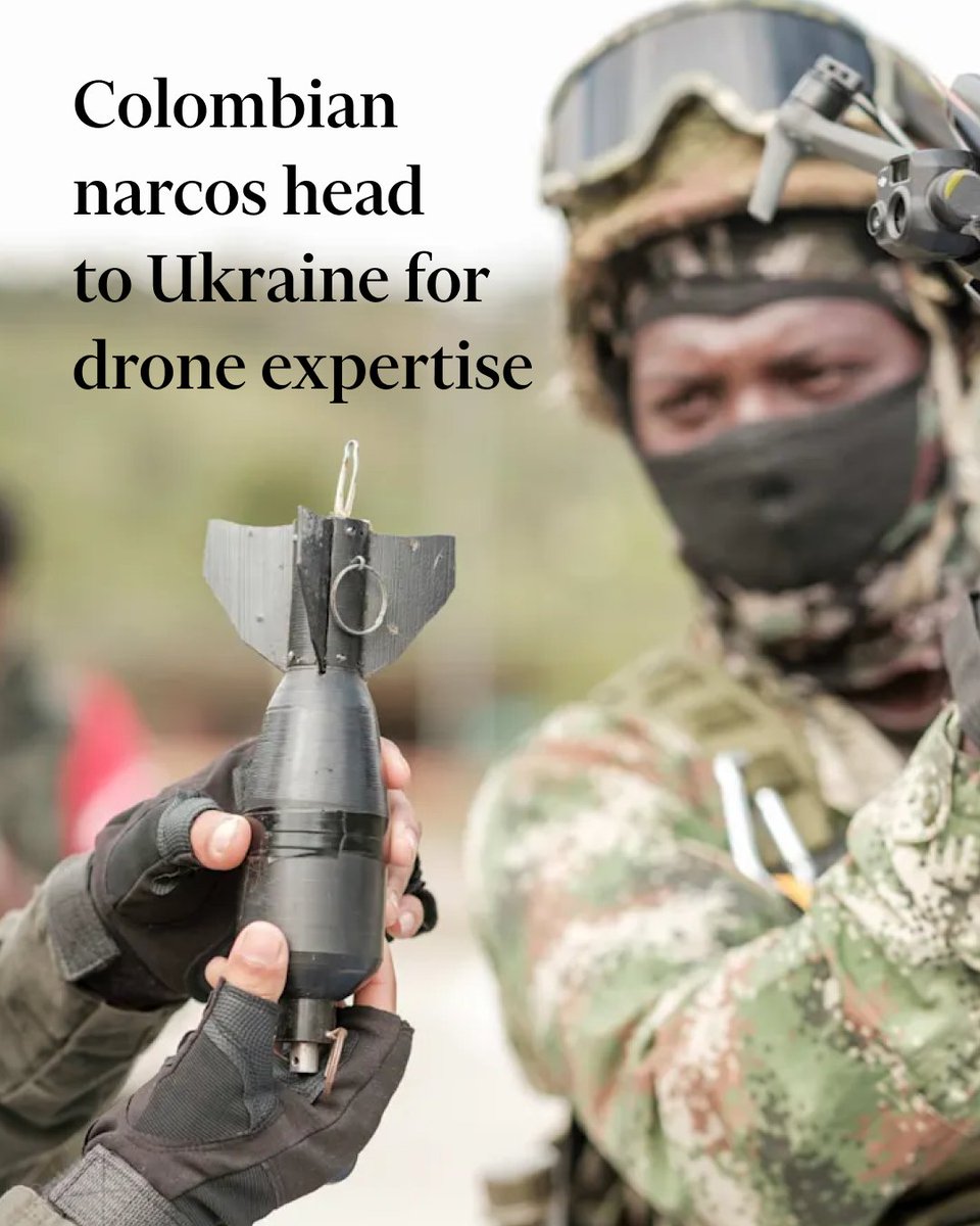 FT's tweet photo. Reports have surfaced of illegal Colombian armed groups trying to send soldiers to gain Ukrainian expertise in drone warfare — and deploy those skills against their own country’s army upon return. https://t.co/9MWF6Z3d9m https://t.co/bhgYlmlU6P