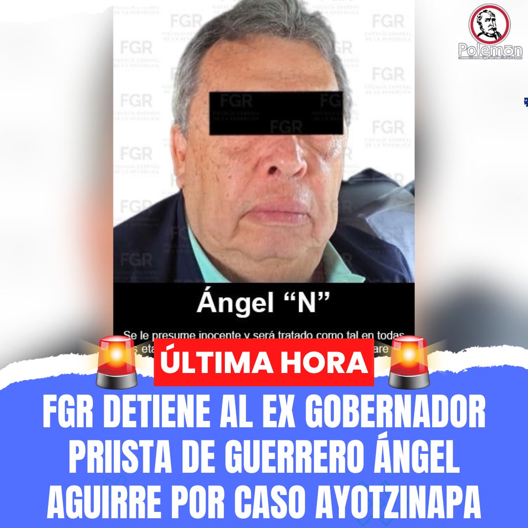 revistapolemon's tweet photo. 🚨#ÚLTIMAHORA | La Fiscalía General de la República (@FGRMexico) dio un nuevo paso en el esclarecimiento del caso Ayotzinapa al detener al exgobernador priista de Guerrero, Ángel Heladio Aguirre Rivero, por su presunta responsabilidad en el delito de ocultamiento de evidencia relacionado con la desaparición de los 43 normalistas.

De acuerdo con la FGR, la captura se da gracias al nuevo modelo de investigación y del reanálisis de las actuaciones existentes sobre la desaparición de los estudiantes. La institución informó que las nuevas diligencias permitieron acreditar la posible participación del exmandatario estatal en el ocultamiento de evidencias que podrían contribuir a aclarar el paradero de los jóvenes.

Con estos elementos, el Ministerio Federal solicitó y obtuvo de un juez la orden de aprehensión, la cual fue ejecutada por agentes federales. Cabe apuntar que el priista ha sido señalado como uno de los principales responsables de lo sucedido aquella noche de septiembre del 2014 por los propios normalistas en diversas protestas.

Tras la detención también es preciso recordar un episodio registrado en agosto del año pasado, cuando la Presidenta @Claudiashein rechazó públicamente un regalo que, según le informaron durante una gira por Guerrero, provenía del hoy detenido Ángel Aguirre Rivero.

Al conocer el origen del obsequio, la mandataria respondió: "¡Uy no, mi amor, no! Mándele saludos y dígale que no. No recibo regalos de ellos", lo que marcó una clara distancia con el exgobernador.