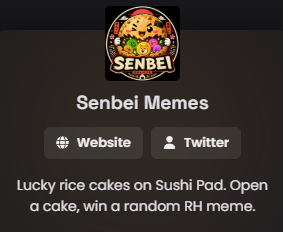 Senbei_Memes's tweet photo. Our Dex Screener socials are freshly baked. 🍘

Give that rocket a good smack, frens.

Oven’s hot. Batch is live. Off we go.

https://t.co/ypV1jS0xZA https://t.co/XAjaHWI5A6