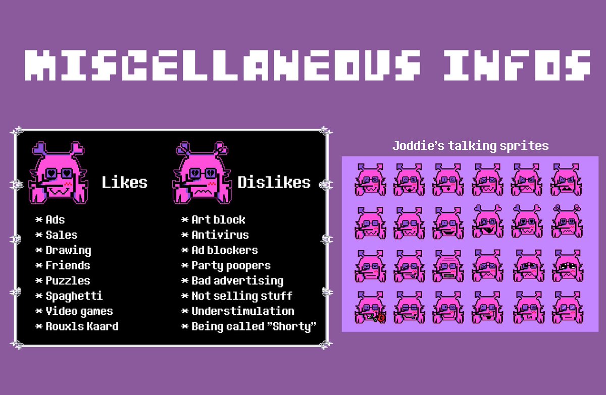 rouxls's tweet photo. My Deltarune sona!! Joddie! She is a silly little pink merchant from the Cyber World and appears to be in love with a very peculiar Duke of Puzzles!! (1/2)

#deltarune #selfship #rouxlskaard https://t.co/VYX8zoe1pH
