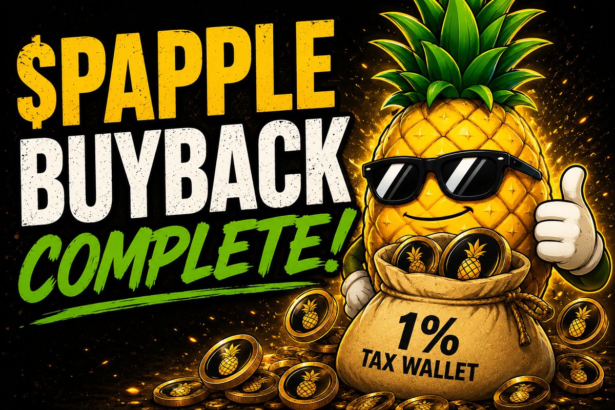 PineappleDex's tweet photo. BUYBACK COMPLETE 

We've successfully completed a 0.5% $PAPPLE buyback using funds from our tax wallet. 

This is part of our ongoing commitment to supporting the chart, strengthening the ecosystem, and delivering long-term value to our community.

Thank you to everyone who continues to believe in the vision. More to come. 

https://t.co/UW4GQ3JDVY

#PAPPLE #Crypto #Buyback #DeFi