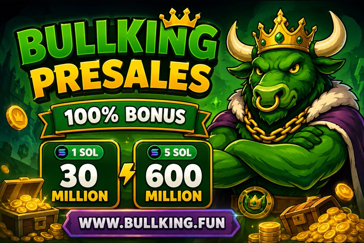 BullKingXSol's tweet photo. 🚨 $BULLKING Presale is LIVE.

Early buyers get a 100% Presale Bonus before pricing changes.

Buy $BULLKING 
Send Between 0.2 SOL and 10 SOL to :
Dw8okb8BLa3LAkxRfE3hpZkkMdCQkBn7iM1i4rTRHZ2b

💰 1 SOL = 30M $BULLKING [included bonus]
🔥 5 SOL = 300M $BULLKING + 100% BONUS

Visit: https://t.co/tDn2dVWBsT

RT this post, and drop your Solana wallet for 100,000 $BULLKING